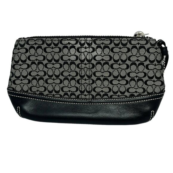 Auth COACH Mini Signature - Gray Black Jacquard Leather Pouch - Picture 3 of 5